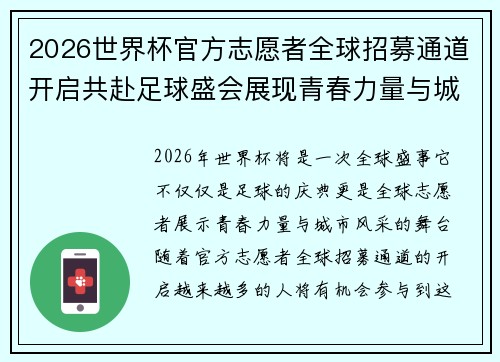 2026世界杯官方志愿者全球招募通道开启共赴足球盛会展现青春力量与城市风采