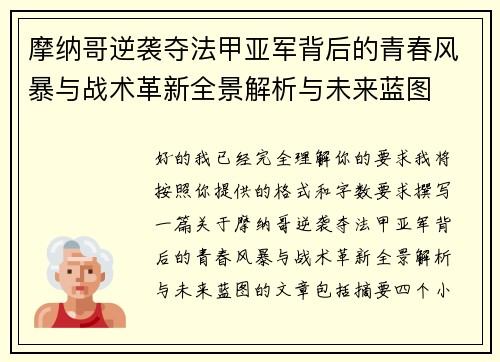 摩纳哥逆袭夺法甲亚军背后的青春风暴与战术革新全景解析与未来蓝图